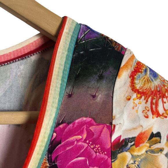 Fuzzi Striped Floral Multicolor Short Sleeve Scoop Neck Jersey Maxi Dress Size S - Picture 4 of 10